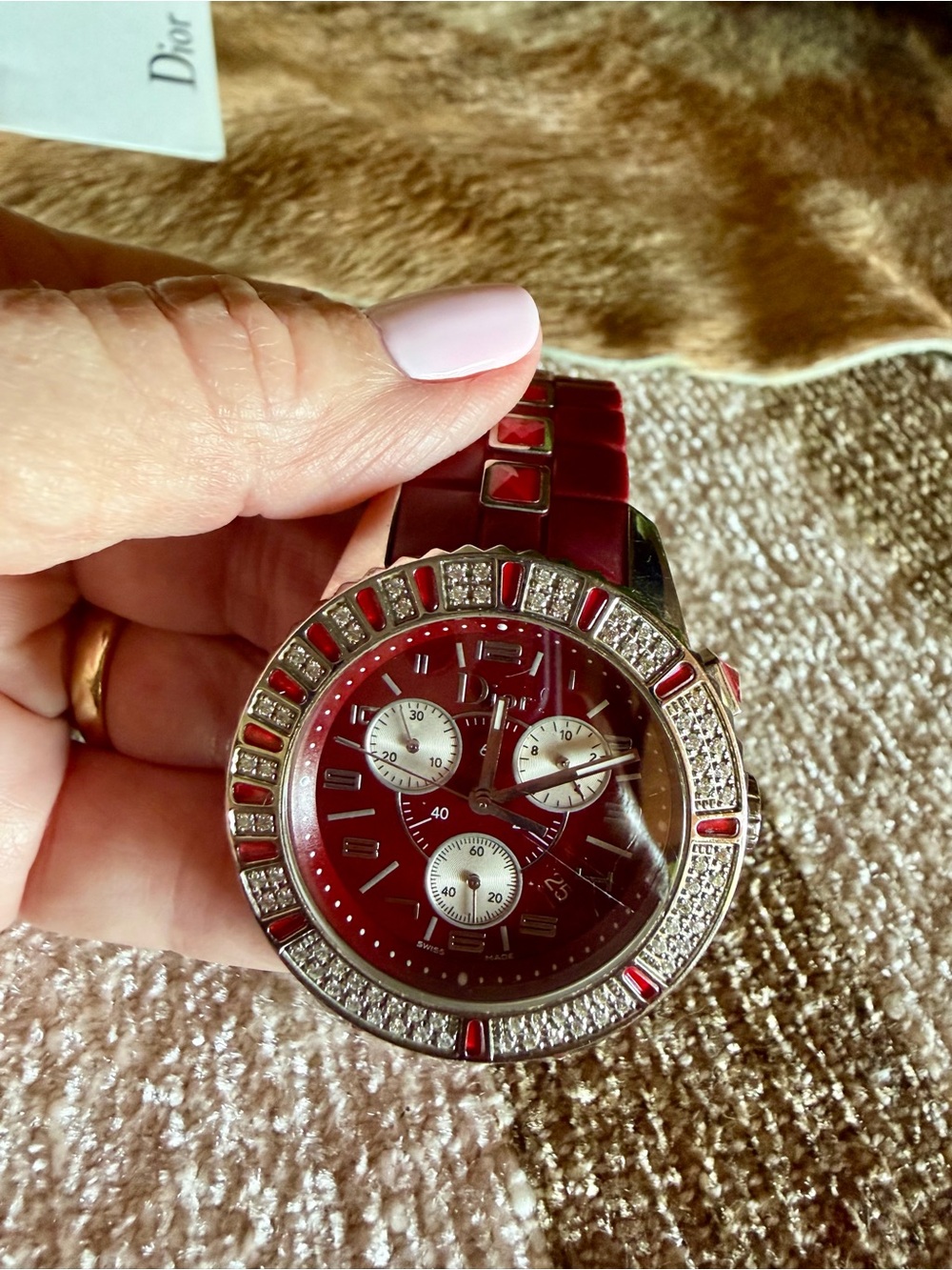 Dior Christal Diamond and Red Sapphire 38MM Chronograph Watch